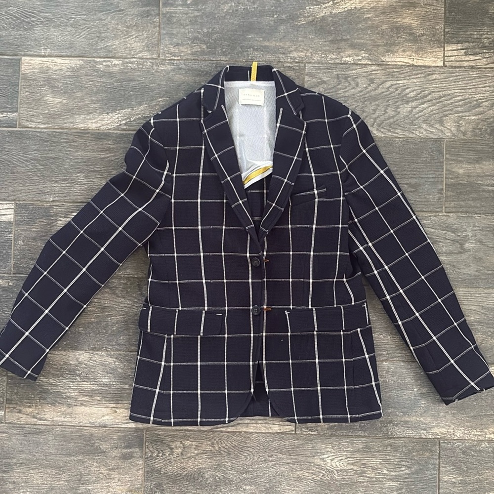Zara Navy Blue Window Pane Blazer Slim Fit. 9/10 Condition